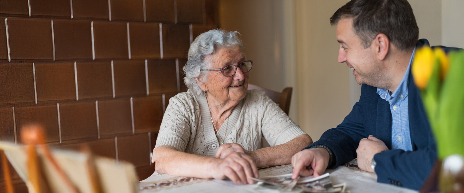 Senior woman discusses senior living options