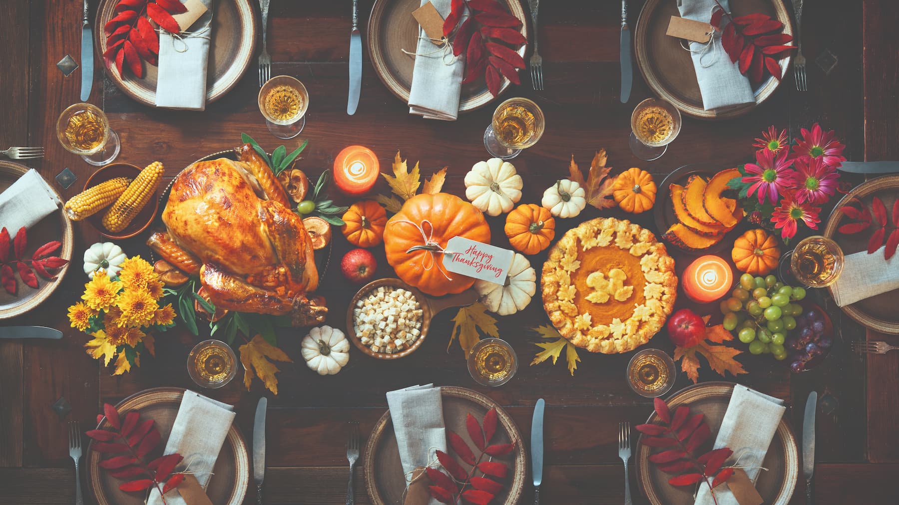 Table decorated for thanksgiving